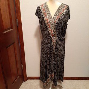Womens Faux Wrap Asymmetrical Geo Sleeveless Cato Dress Size XL Olive